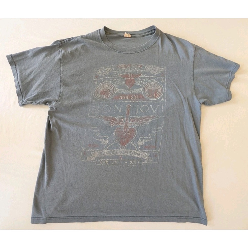 Bon Jovi Concert T-Shirt Men XL Grey Circle Tour 2010-2011 Anvil Tag